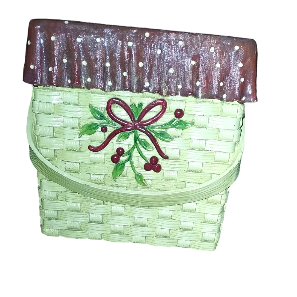 Vintage Tissue Box Cover Ceramic Handpainted Picnic Basket Granny Chic Decor dim